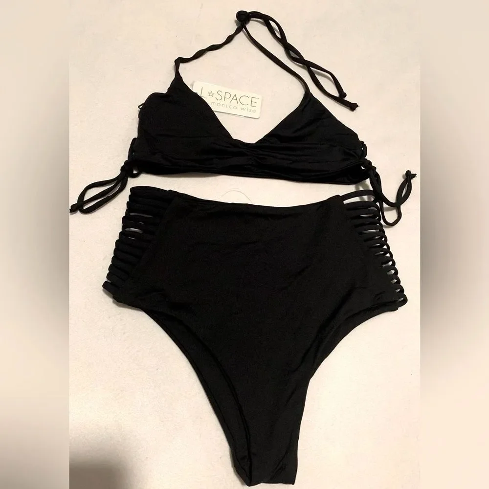 L*Space Bikini Set Black Gwen Top & Harrington High Waist Bikini Bottom Small